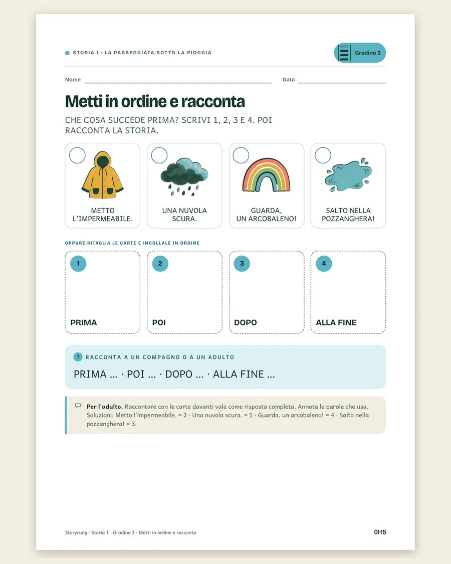 Scheda del gradino 3: metti in ordine