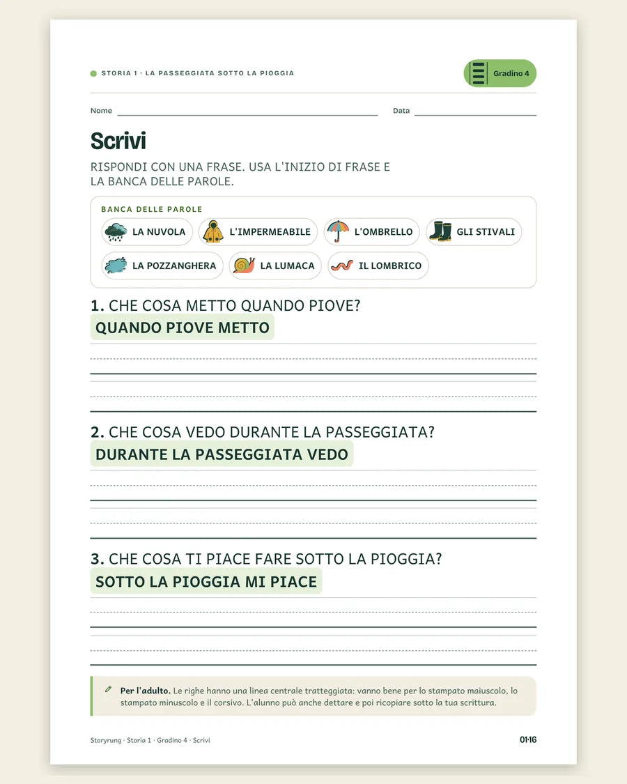 Scheda del gradino 4: scrivi una frase
