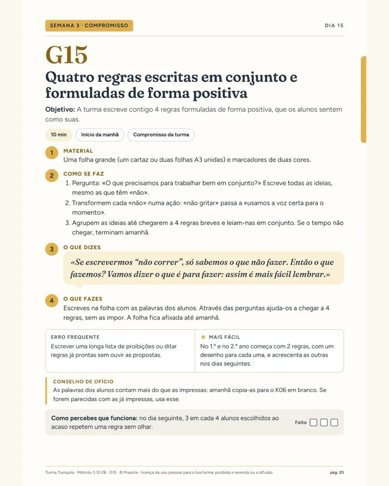 Ficha G15: quatro regras escritas em conjunto