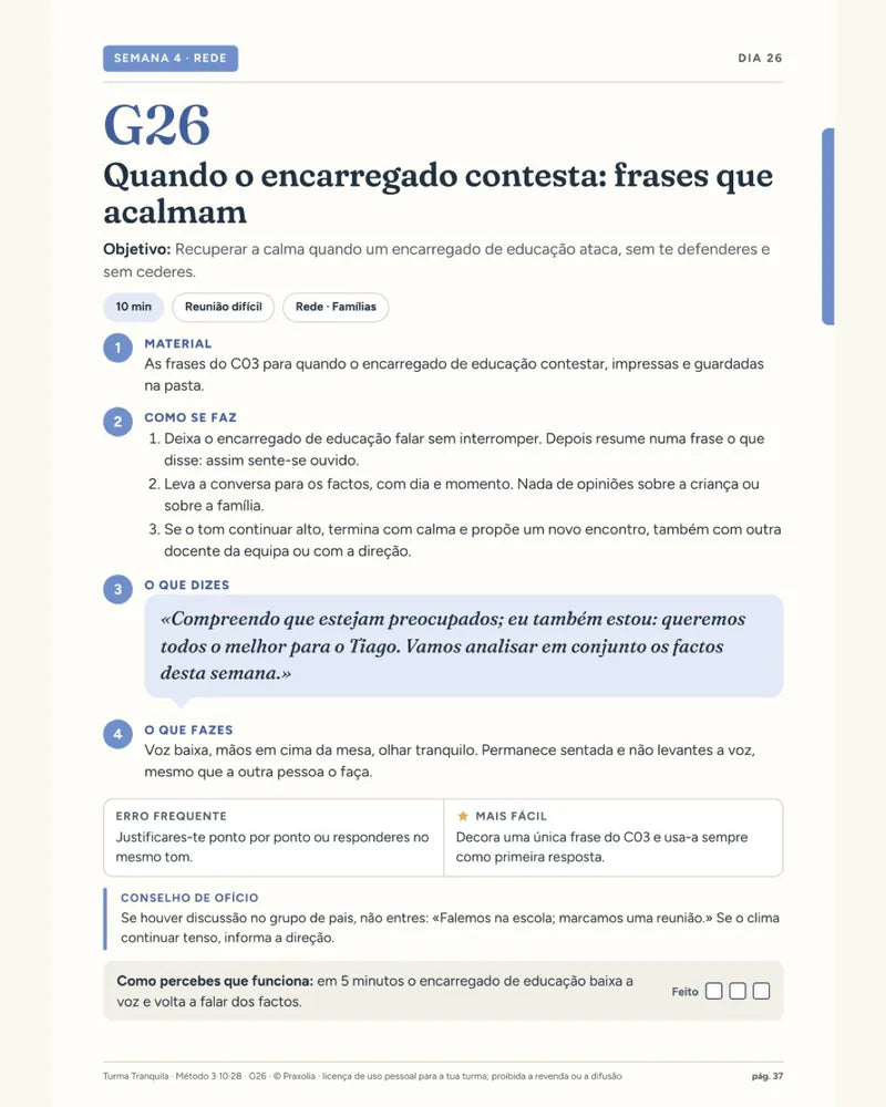 Ficha G26: frases para quando o encarregado contesta