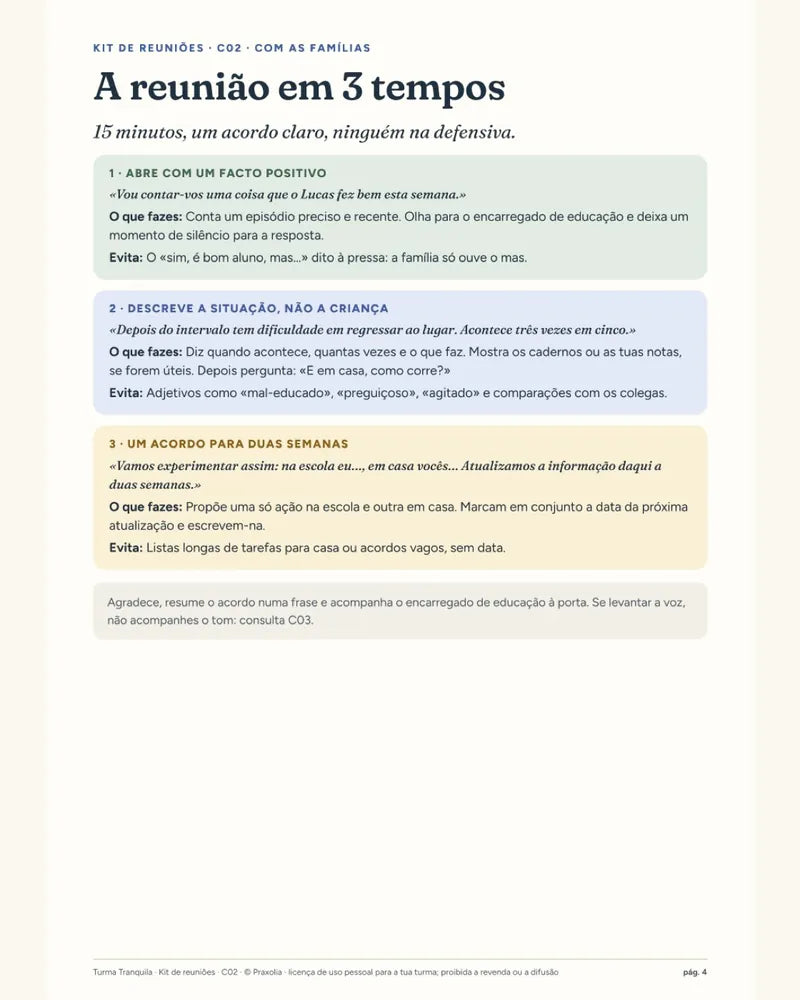 A reunião com os encarregados em três tempos